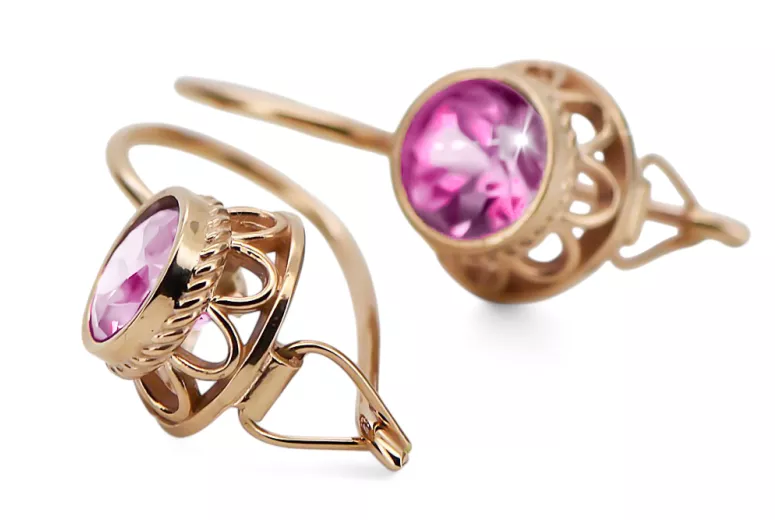 Améthyste Or rose 14 carats vintage d'origine Des boucles d'oreilles Style vintage vec117r